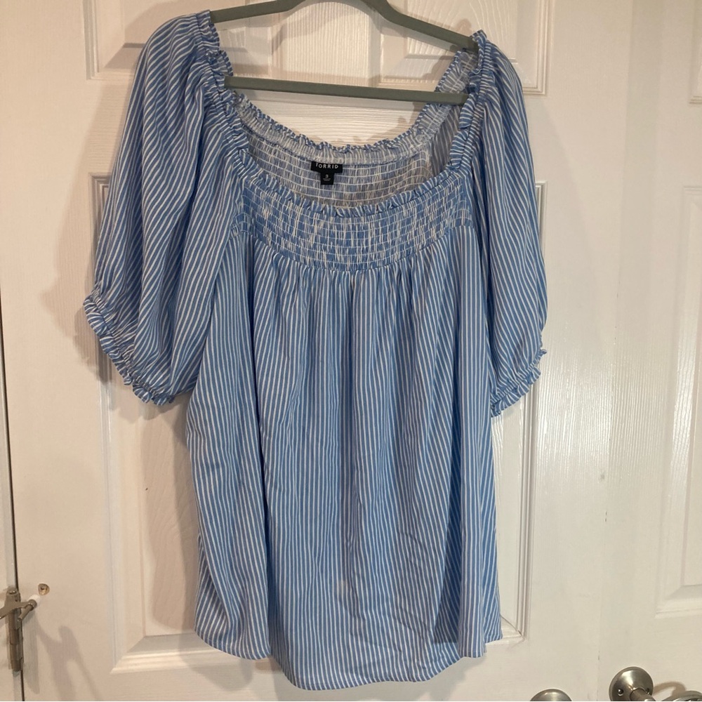 Torrid cottage boho beachy flowy striped half sleeve lightweight blouse size 3X